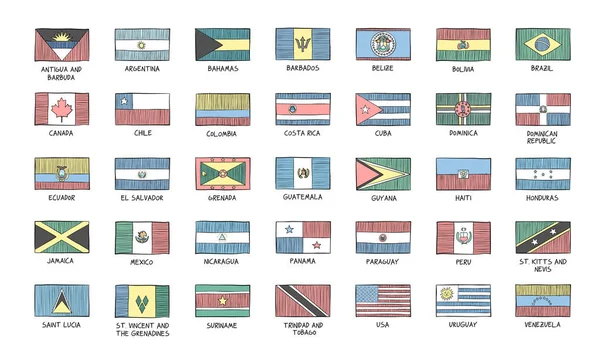 35 vlajky amerického kontinentu — Stockový vektor