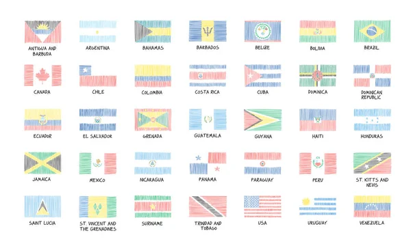 35 vlajky amerického kontinentu — Stockový vektor