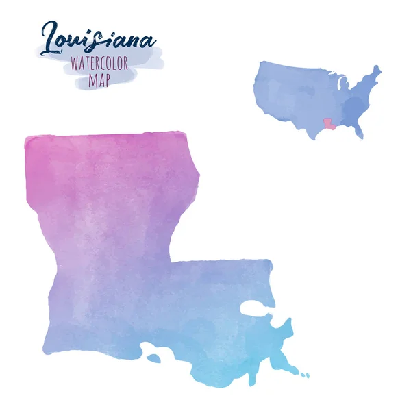 ルイジアナ州の手描き水彩地図. — ストックベクタ