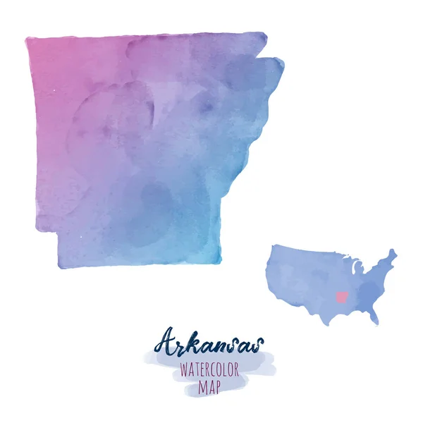 Mappa ad acquerello disegnata a mano dell'Arkansas . — Vettoriale Stock