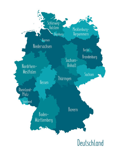 Illustrated map of Germany with labels. Isolated vector, hand drawn style. Blue color