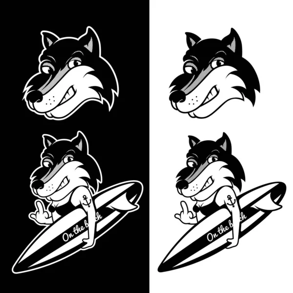 Fuchs Surfer Vektor Illustration Logo Maskottchen — Stockvektor