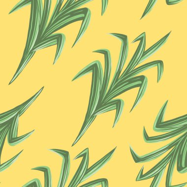 Sarı arka planda tropik yaz palmiyesi yapraklarının kusursuz desenli duvar kağıdı