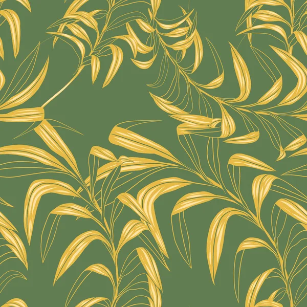 Безшовні Візерунки Шпалери Тропічного Літнього Листя Зеленому Фоні — стоковий вектор