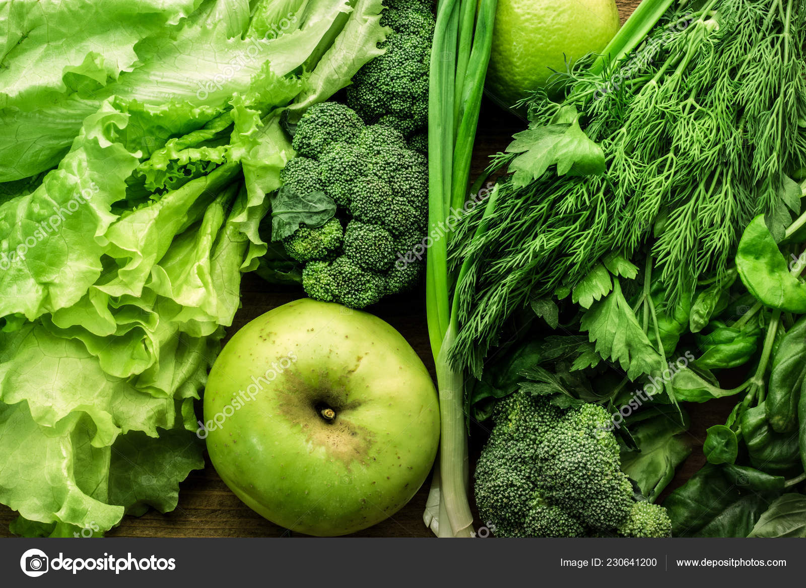 Green Fresh Vegetables Fruits Greenery Food Background Top View Stock Photo  by ©milansa 230641200