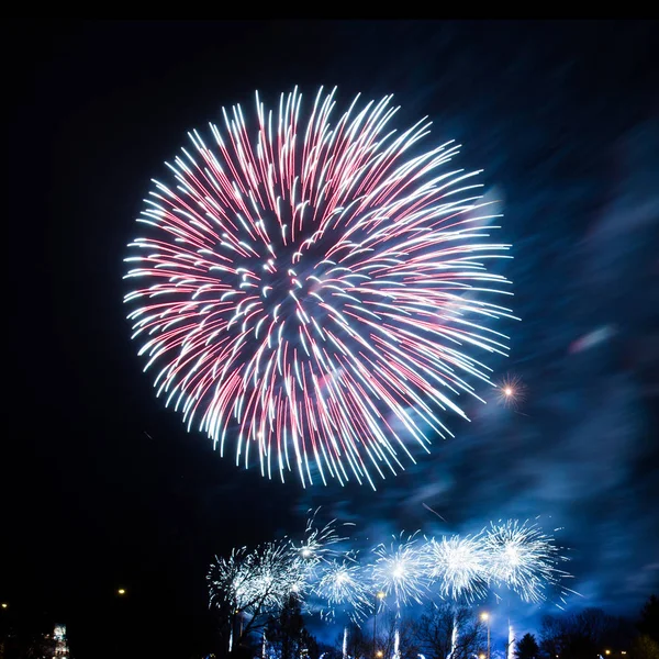 Fuochi d'artificio sul cielo nero — Foto Stock