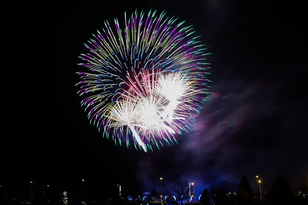 Fuegos artificiales en el cielo negro — Foto de Stock