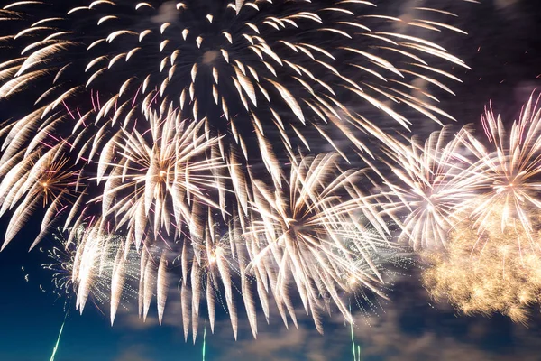 Colorful fireworks on dark sky — Stock Photo, Image