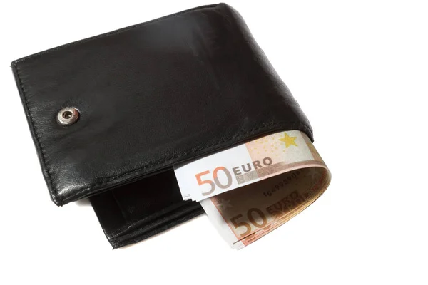 Portafogli in pelle nera con banconote — Foto Stock