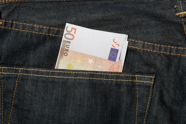 Τραπεζογραμμάτια ευρώ τζιν πίσω τσέπη. — Φωτογραφία Αρχείου