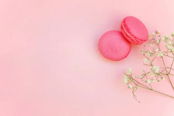 Ansicht Von Oben Mini Rosa Macaron Oder Makronen Französisch Desserts — Stockfoto