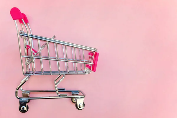 Malý Supermarket Potravinami Push Vozík Pro Nakupování Hračka Koly Růžové — Stock fotografie