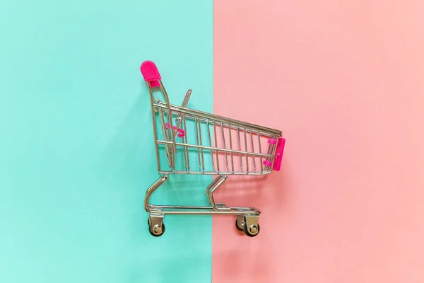 Small Supermarket Grocery Push Cart Shopping Toy Wheels Pink Plastic — Stock Photo, Image