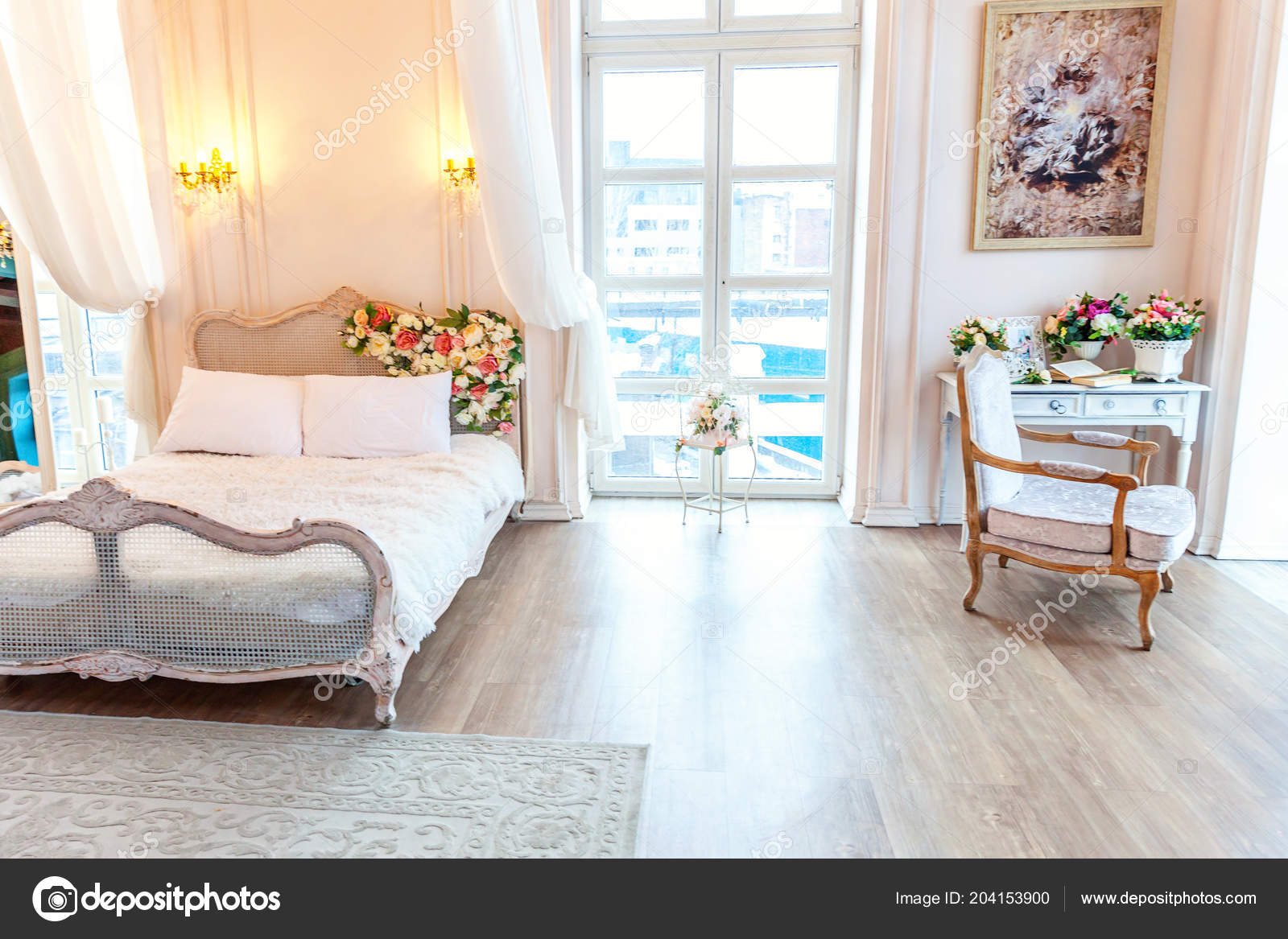 Beautiful Luxury Classic White Bright Clean Interior Bedroom Baroque Style Stock Photo By Luljo 204153900 Beautiful Luxury Classic White Bright, Baroque King Bed