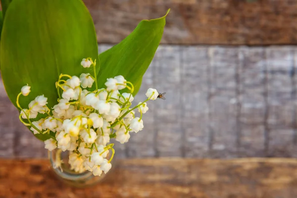 Bukett Blommor Vackra Dofta Liljekonvalj Eller Maj Lily Glasvas Rustika — Stockfoto