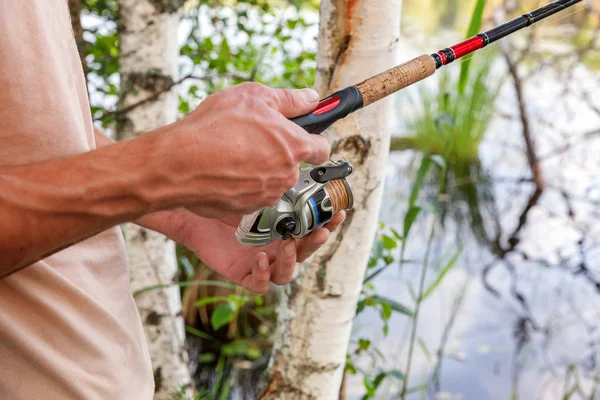 Fiskare Fiske Vacker Sjö — Stockfoto