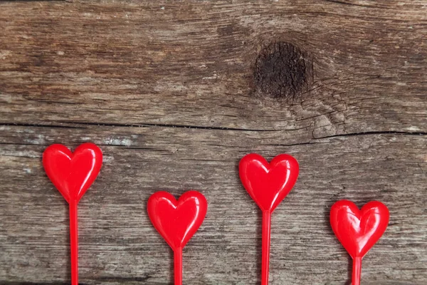 Valentine Background Concept Red Hearts Rustic Trendy Old Vintage Wooden — Stock Photo, Image