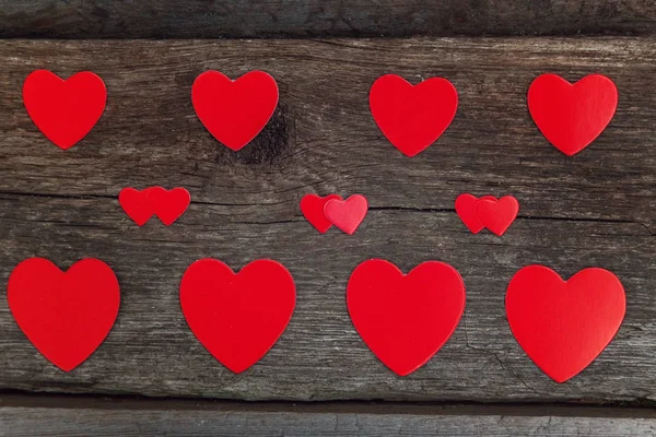 Έννοια Φόντο Ημέρα Του Αγίου Βαλεντίνου Κόκκινες Καρδιές Ρουστίκ Καθιερώνον — Φωτογραφία Αρχείου