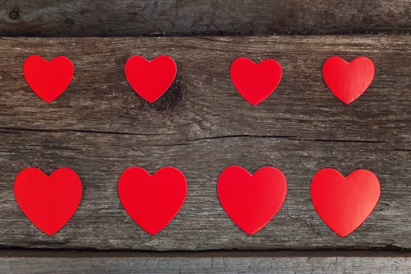 Valentine Background Concept Red Hearts Rustic Trendy Old Vintage Wooden — Stock Photo, Image