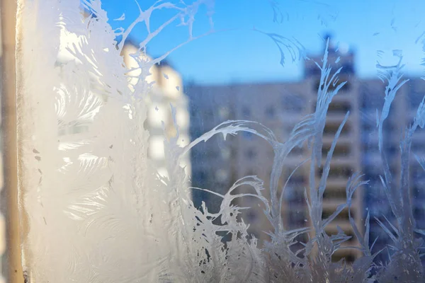 Замороженное Зимнее Окно Блестящей Текстурой Ледяного Узора Символ Рождества Абстрактный — стоковое фото
