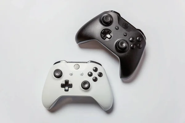 Alb Negru Două Joystick Uri Gamepad Uri Console Joc Izolate — Fotografie, imagine de stoc