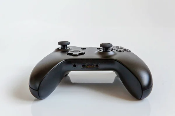 Joystick Preto Gamepad Console Jogo Isolado Fundo Branco Tecnologia Jogos — Fotografia de Stock