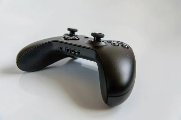 Juego Joystick Negro Consola Juegos Aislada Sobre Fondo Blanco Tecnología — Foto de Stock