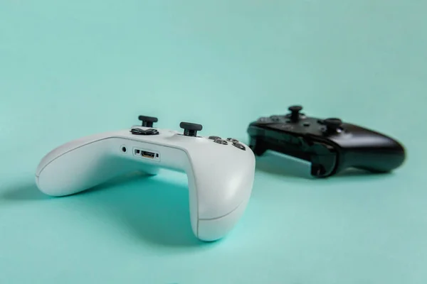 White Black Two Joysticks Gamepads Game Consoles Isolated — Stock Photo, Image