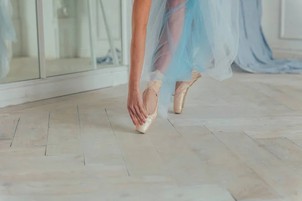 Mains Ballerine Tutu Bleu Jupe Met Sur Pointe Des Chaussures — Photo