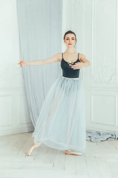 Joven Bailarina Ballet Clásica Clase Baile Hermosa Bailarina Elegante Práctica —  Fotos de Stock