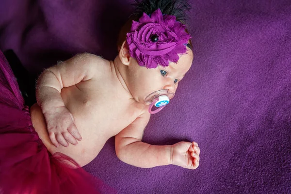 Soft Portrait Peaceful Sweet Newborn Infant Baby Lying Bed While — Stock Photo, Image