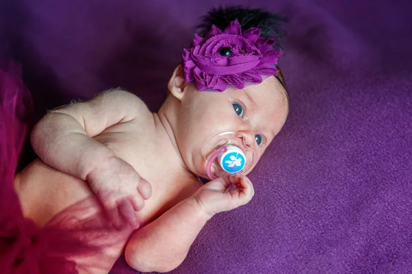 Soft Portrait Peaceful Sweet Newborn Infant Baby Lying Bed While Royalty Free Stock Photos