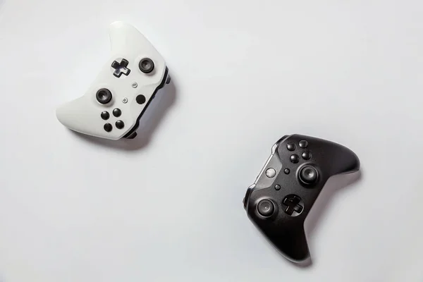 Gamepad Blanc Noir Deux Joystick Console Jeu Isolée Sur Fond — Photo