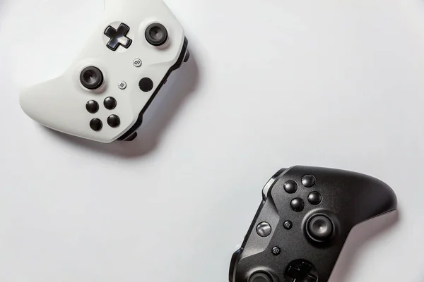 White Black Two Joystick Gamepad Game Console Isolated White Background — Stock Photo, Image