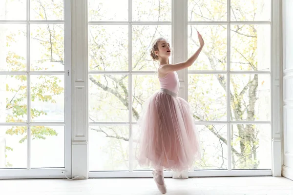 Een Jong Klassiek Balletdanseres Meisje Dansles Prachtige Sierlijke Ballerina Praktijk — Stockfoto