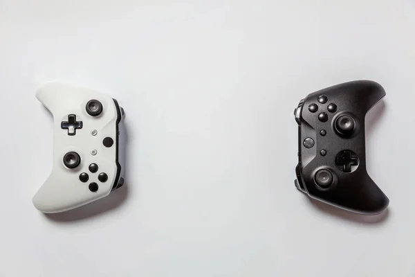 Gamepad Deux Joystick Blanc Noir Console Jeu Isolée Sur Fond — Photo