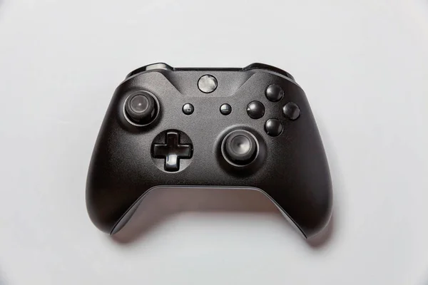 Gamepad Joystick Hitam Konsol Permainan Terisolasi Pada Latar Belakang Putih — Stok Foto