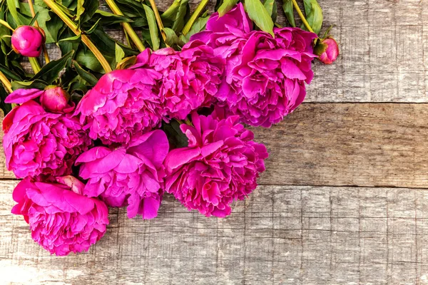 Cadre Floral Avec Bouquet Fleurs Pivoine Magenta Rose Fleurs Fraîches — Photo