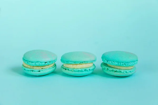 Dulce Almendra Colorido Unicornio Macaron Azul Tarta Postre Macarrón Aislado — Foto de Stock