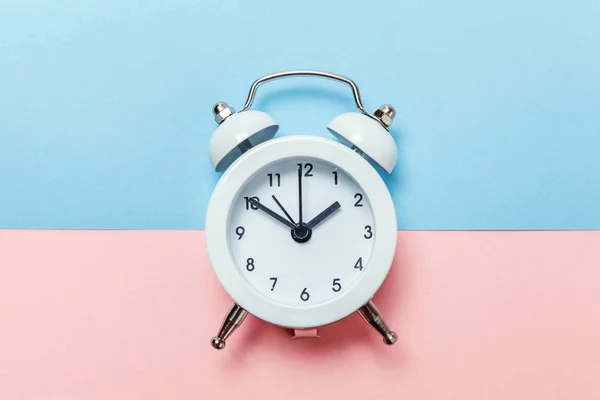 Ringing Twin Bell Vintage Classic Alarm Clock Isolated Blue Pink — Stock Photo, Image