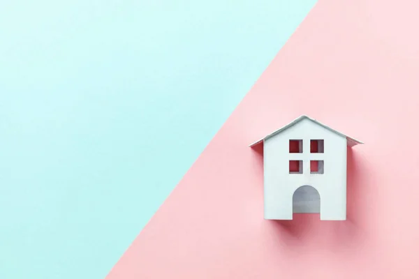 Simply Design Miniature White Toy House Isolated Blue Pink Pastel — Stock Photo, Image