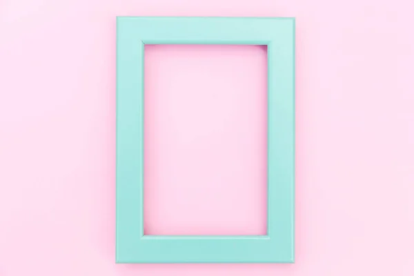 Simplement design avec cadre bleu vide isolé sur fond rose pastel coloré — Photo