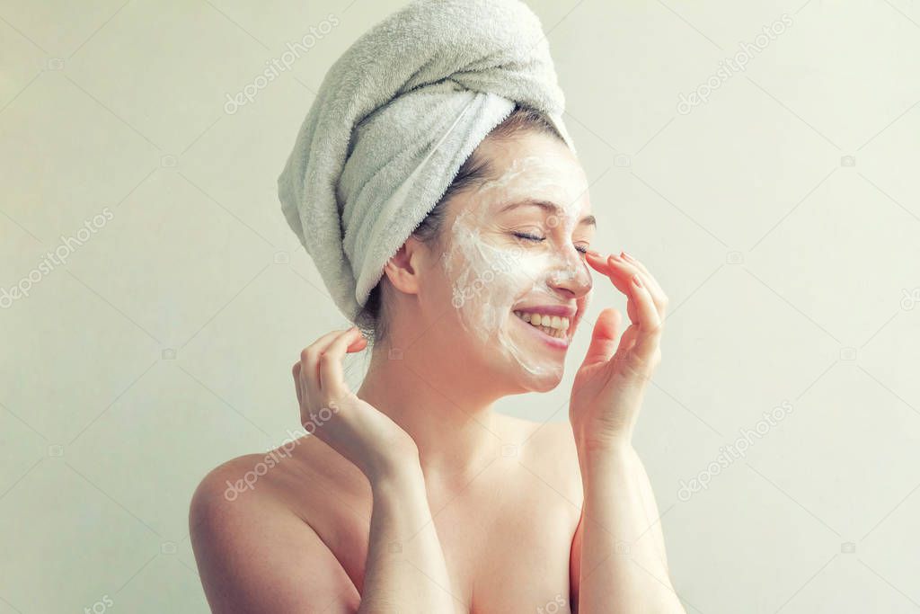 Woman face with cream or nourishing mask. Banner