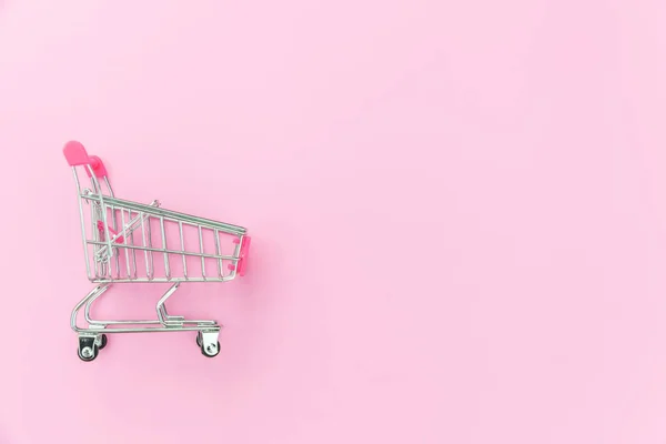 Mały supermarket sklep spożywczy push na białym tle różowy pastelowy — Zdjęcie stockowe