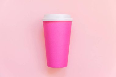 Sadece düz yatıyordu tasarım pembe kağıt kahve fincanı pembe pastel renkli trendy arka plan