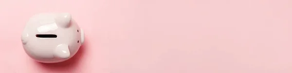 Просто Минимальный Дизайн Розовый Копилка Банка Изолированы Розовом Пастельном Фоне — стоковое фото
