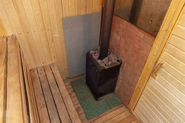 Interior Details Traditional Finnish Sauna Steam Room Traditional Old Russian — Stock Photo, Image