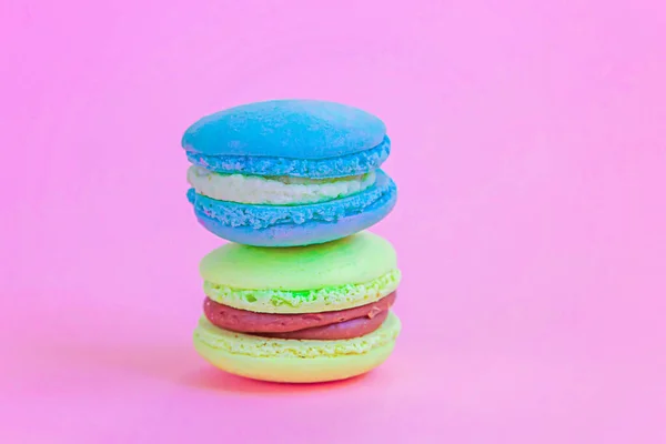 Dulce Almendra Colorido Unicornio Azul Amarillo Macaron Tarta Postre Macarrón — Foto de Stock