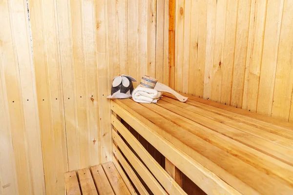 Detalles Interiores Sala Vapor Sauna Finlandesa Con Accesorios Sauna Tradicionales —  Fotos de Stock