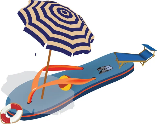 Пляжные Шлепанцы Пляжный Зонтик Пляжный Отдых — стоковый вектор